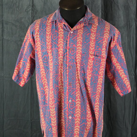 Vintage Button Down shirt - Neon Stripe Tribal Pattern - Men's Extra-Large - Picture 1 of 10